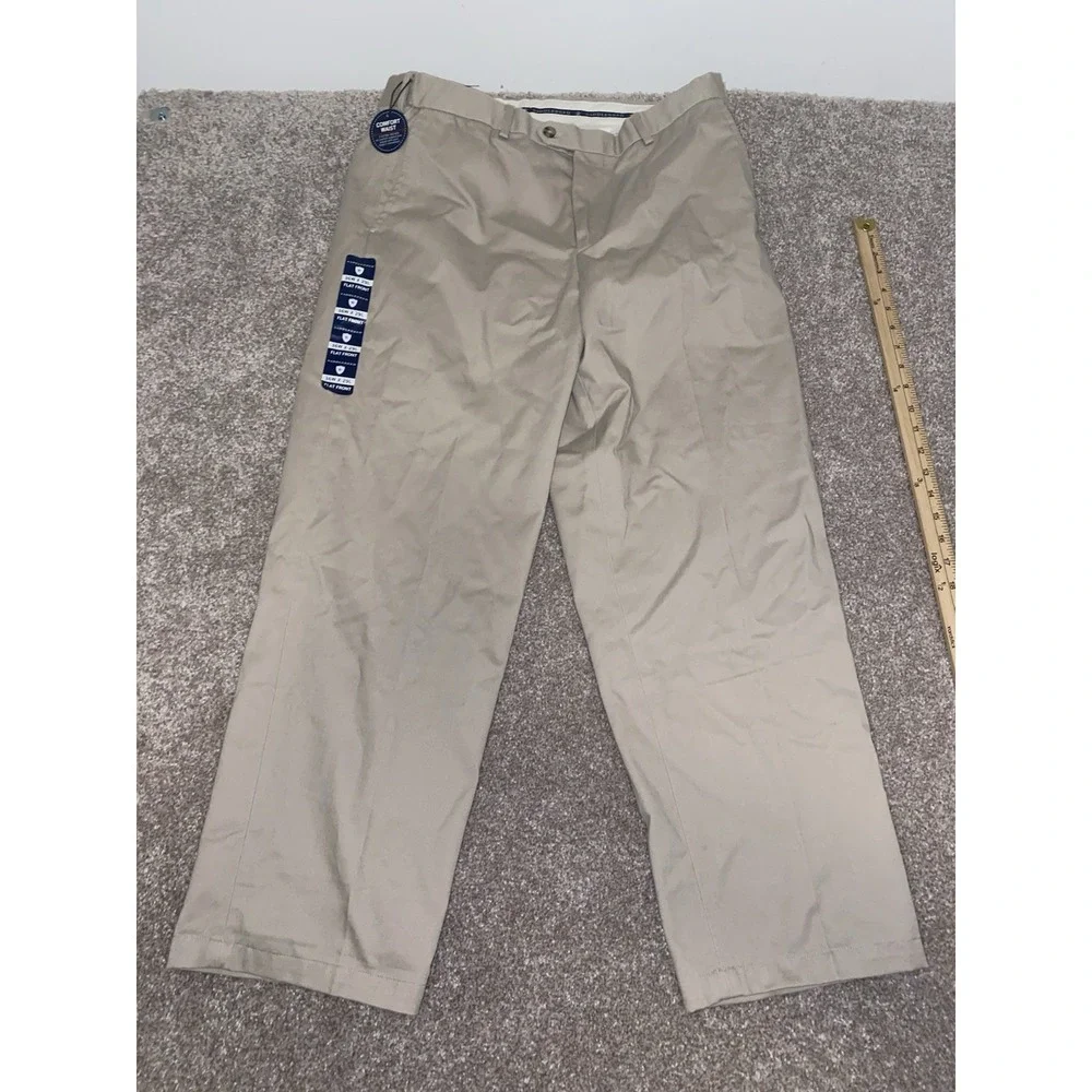Saddlebred Khaki Pants Flat Front‎ Comfort Waist Wrinkle Resistant 36x29 Preppy